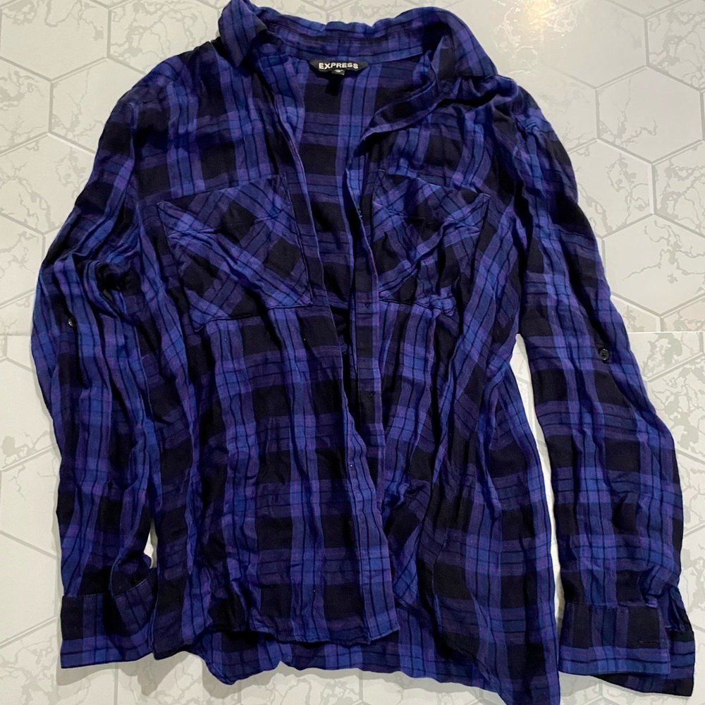 Express long sleeve blue plaid shirt